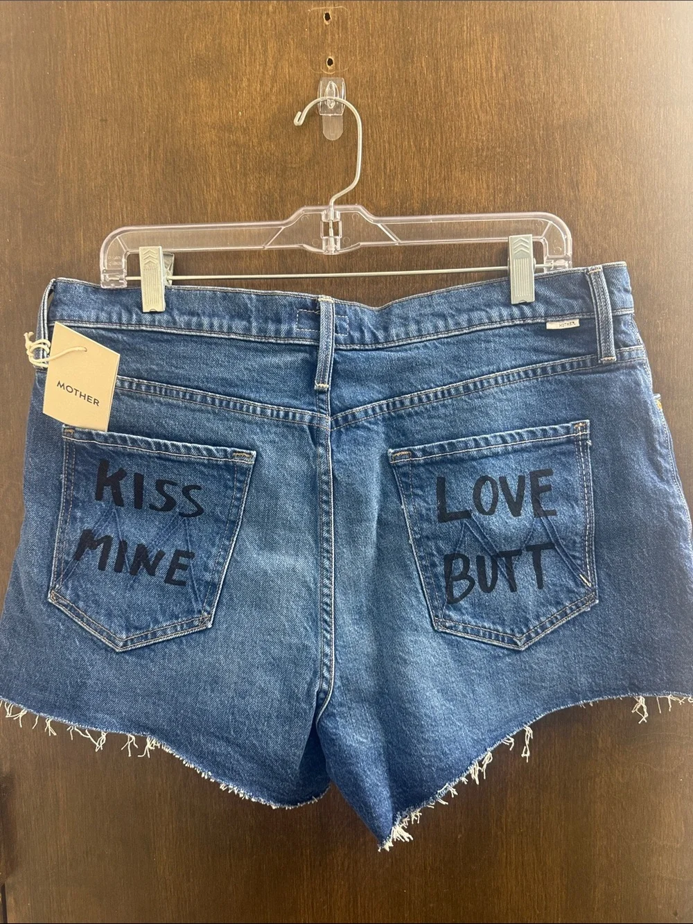 MOTHER Dark Blue High-Rise Raw Hem Denim Shorts